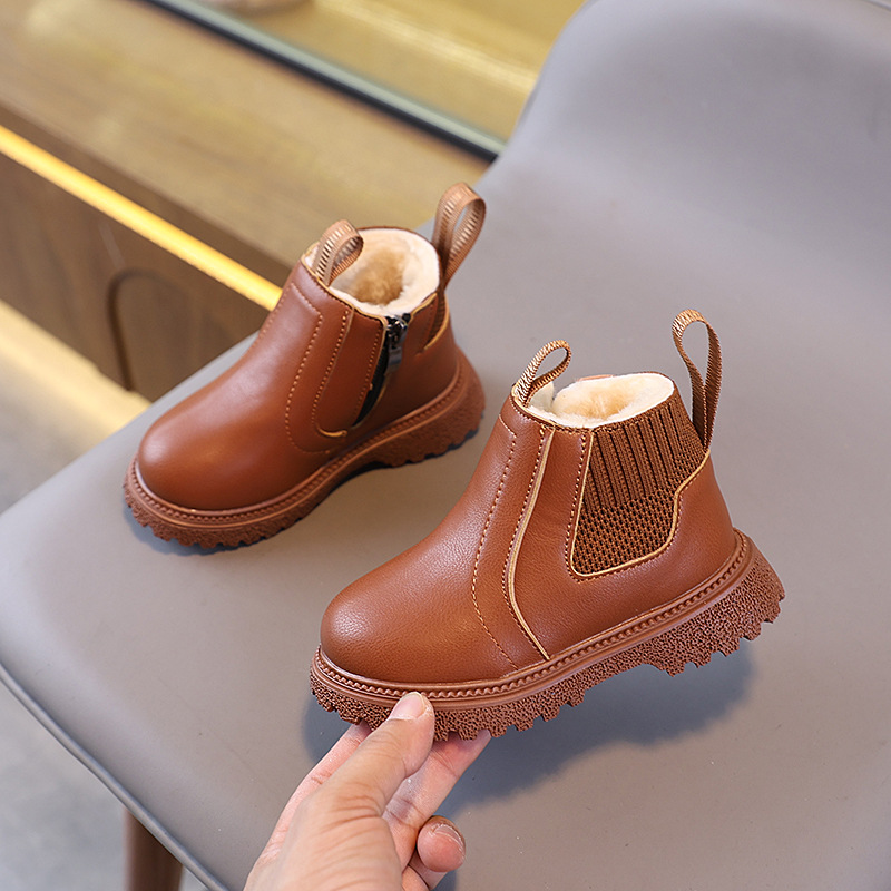 Leather Work For Kids - Sepatu Bot Pendek Anak Berlapis Bulu