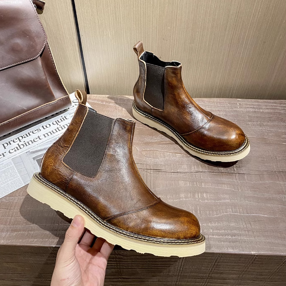 Leather Work Oxfords - Sepatu Boots Chelsea Kulit Asli Pria