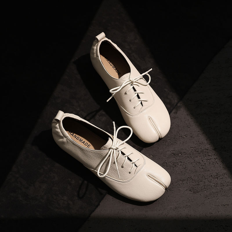 Leather Work Oxfords - Sepatu Wanita Tabi Kulit Domba Asli,