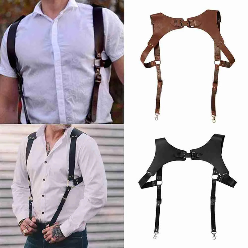 Leather Work Harness - Sabuk suspender pria tali kulit suspender