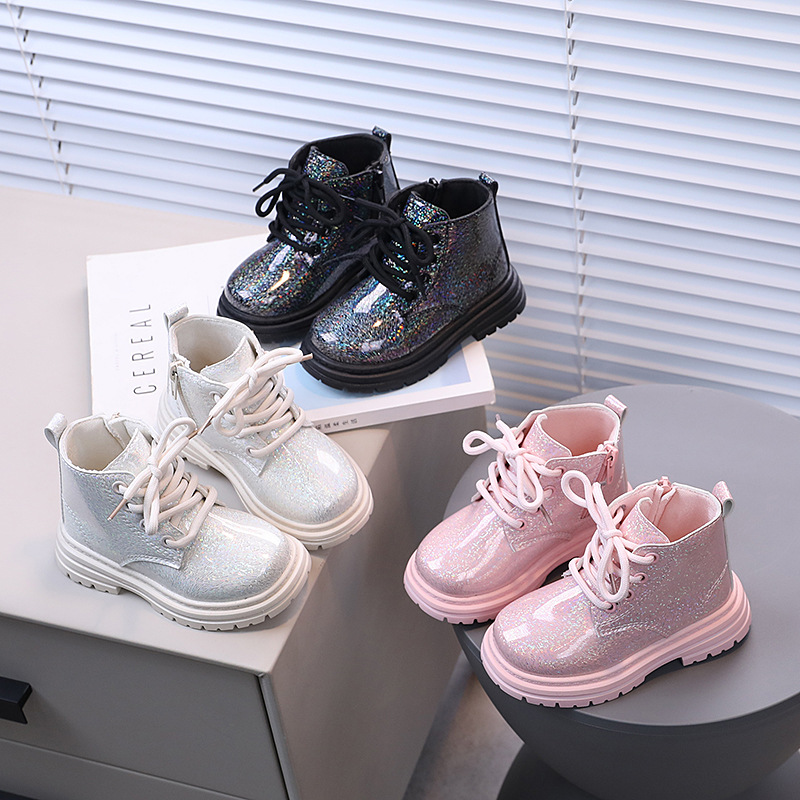 Leather Work For Kids - Sepatu Bot Pendek Kulit PU Berkilau
