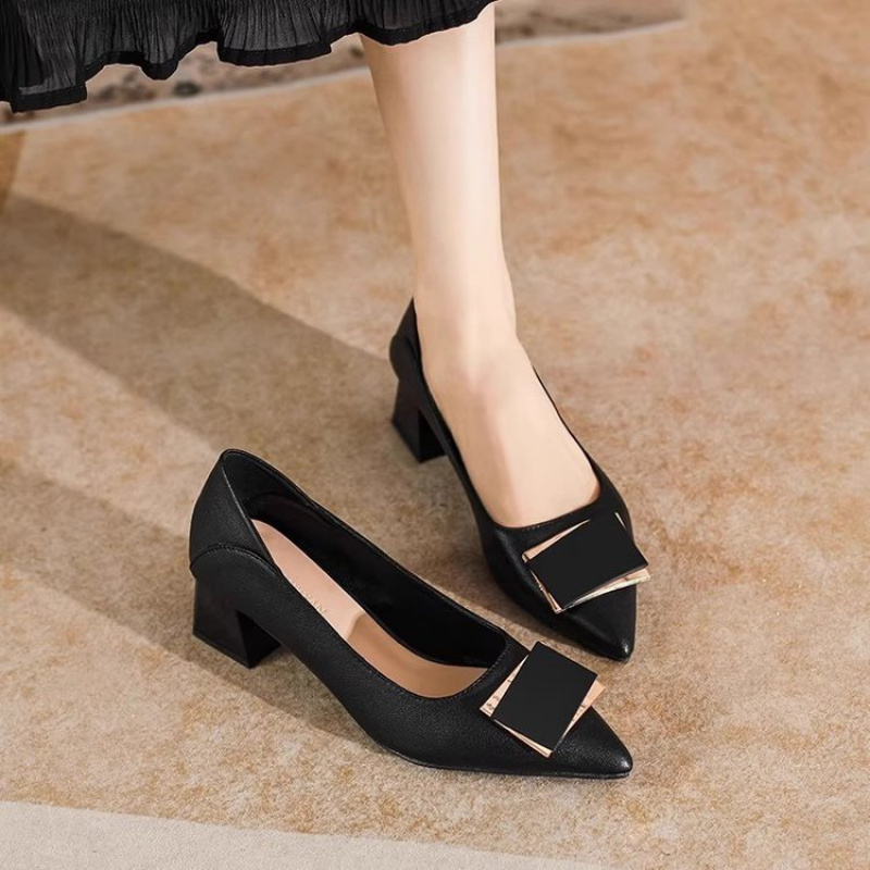 Sepatu Pumps Hak Tebal Gaya Pr - Leatherwork In French ulasan dan harga